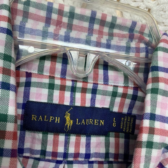 Ralph Lauren Shirt Mens L Pink Blue Check Long Sleeve Button Down 100%cotton - Picture 3 of 10